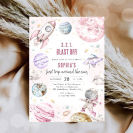 Outer Space Planets Astronaut Girl Birthday Inbjudningar