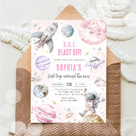 Outer Space Planets Astronaut Girl Birthday Inbjudningar