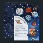 Outer Space Planets Navy Blue Boy Baby Shower  Inbjudningar<br><div class="desc">Watercolor planets outer space boy baby shower invitation. Customizable!</div>