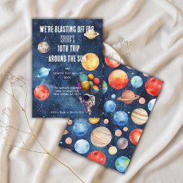 Outer Space Pojken 10-årsfödelsedag runt solen Inbjudningar