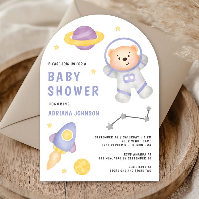 Outer Space Teddy Bear Astronaut Arch Baby Shower Inbjudningar (Skapare uppladdad)
