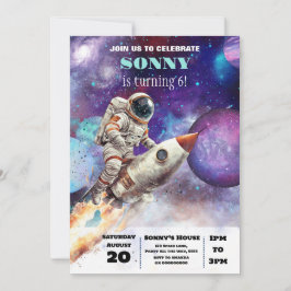 OuterSpace Födelsedagsfest Astronaut Galaxy Planet Inbjudningar