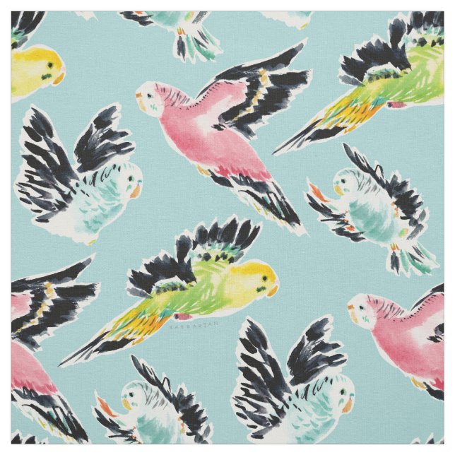 OUTFLIERS Cute Parakeet Skriv ut Aqua Fabric Tyg (Provkarta)