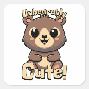 Outhärdligt söt! Kawaii Nalle Pun Tecknad Fyrkantigt Klistermärke