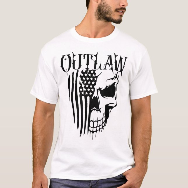 Outlaw American flagga Skull T Shirt (Framsida)