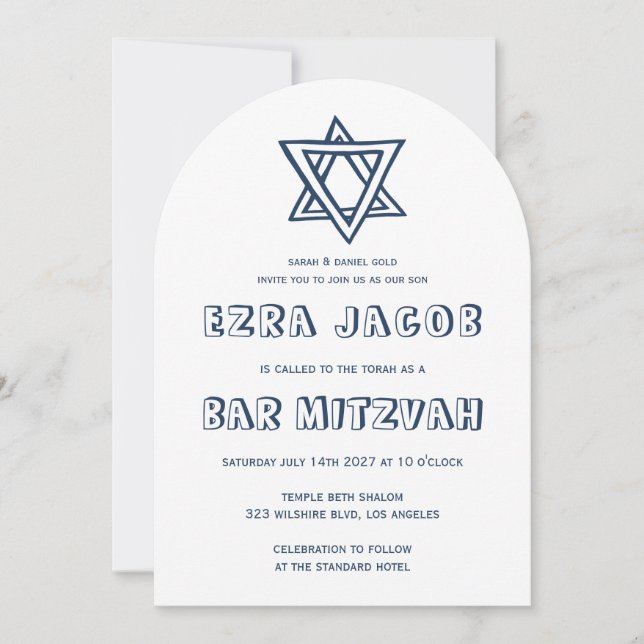 OUTLINE BREV STAR Anpassningsbar Pub Mitzvah Inbjudningar (Framsida)