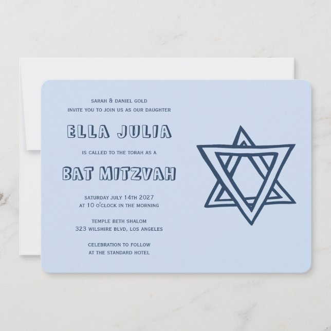 OUTLINE BREV STAR OF DAVID Anpassningsbar Bat mitz Inbjudningar (Framsida)
