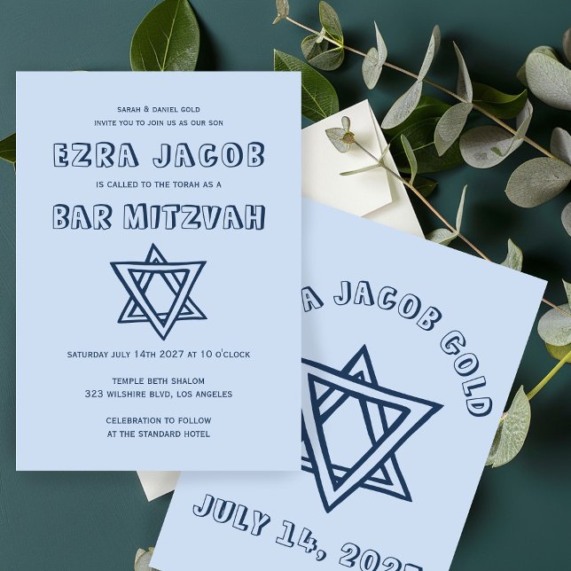 OUTLINE BREV STAR OF DAVID Anpassningsbar Pub Mitz Inbjudningar (OUTLINE LETTERS STAR OF DAVID Custom Bar Mitzvah Invitation
)