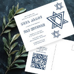 OUTLINE BREV STAR of DAVID Anpassningsbar QR PUB M Vykort<br><div class="desc">Perfekt vykort för att meddela pub eller bat mitzvah! Hand har gjort konst för dig med stjärnan med levande design på framsidan och QR-kod på baksidan! FULLT ANPASSADE! Klicka på "Anpassa" ovan om du vill redigera texten. Klicka på "Redigera med verktyg" om du vill justera typsnitt, färg och placeringar och...</div>