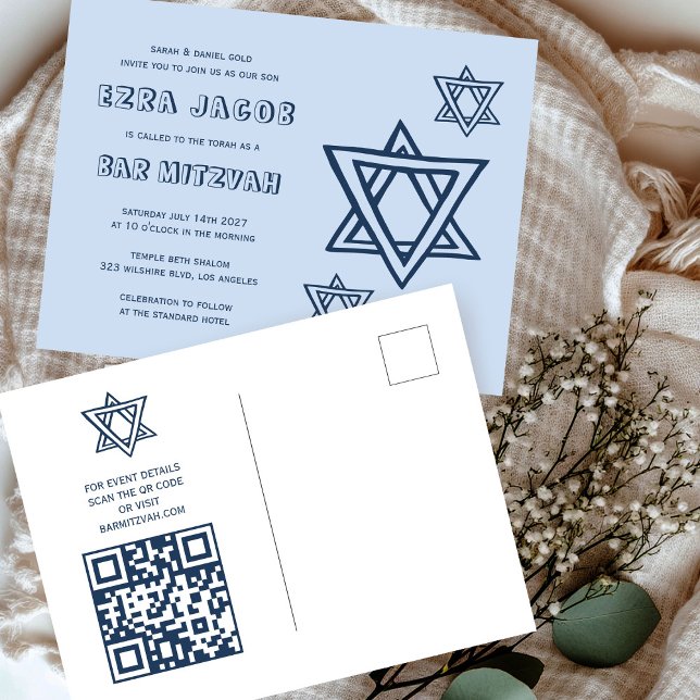 OUTLINE BREV STAR of DAVID Anpassningsbar QR PUB M Vykort (OUTLINE LETTER STAR of DAVID Custom QR BAR Mitzvah Postcard
)