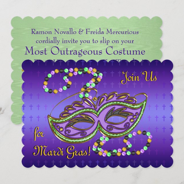 Outragous Mardi Gras Party - Personlig Inbjudningar (Fram/baksida)