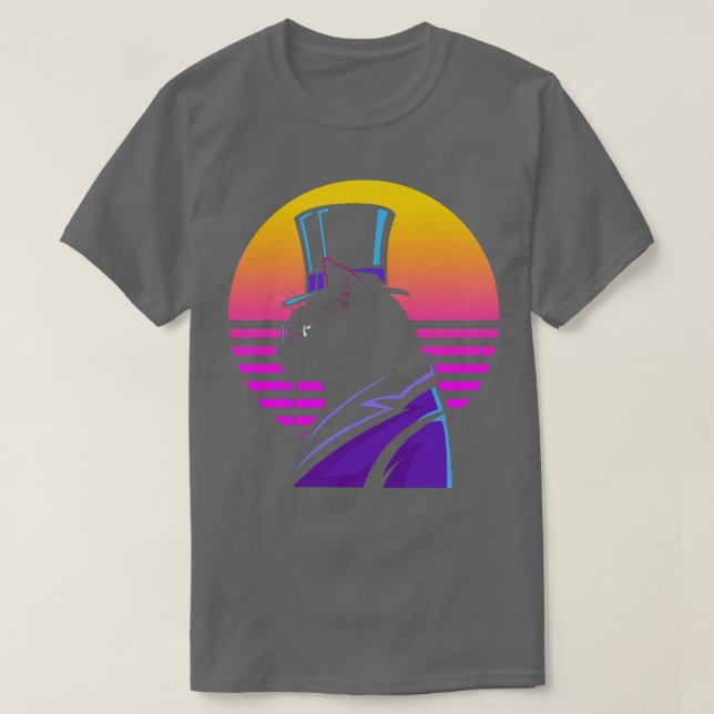 Outrun Steampunk Cat Synthwave Futurism T Shirt (Design framsida)
