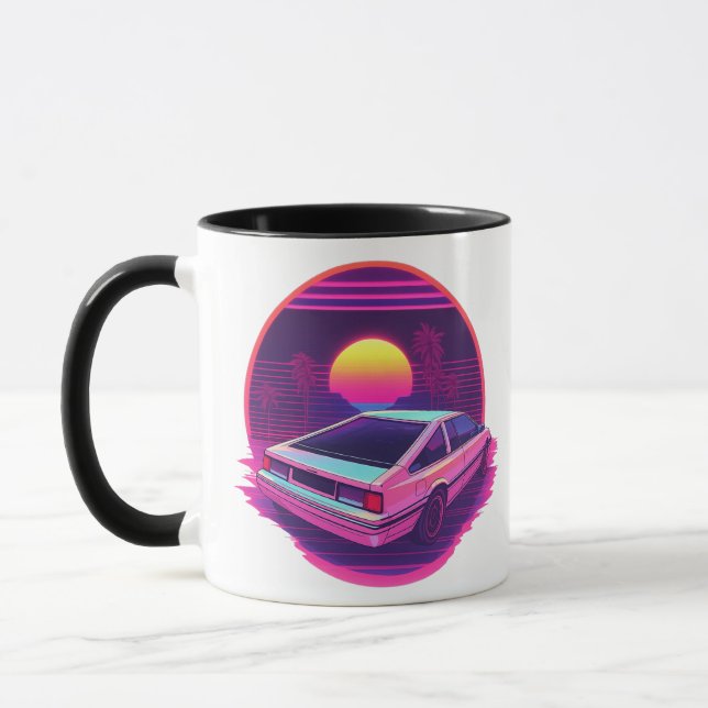 Outrun Synthwave Retro 80s Sports Car Sunset Mug Mugg (Vänster)
