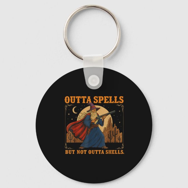 Outta Spells But Not Outta Shells Wizard Fantasy M Nyckelring (Framsida)