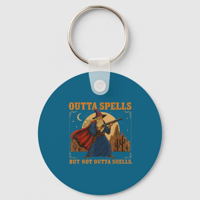 Outta Spells But Not Outta Shells Wizard Fantasy M Nyckelring (Framsida)