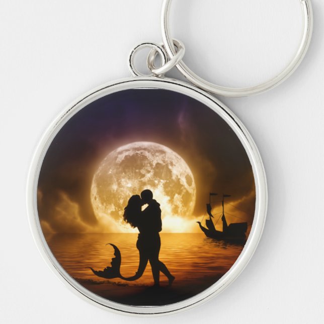 Outtalad sjöjungfru Keychain Rund Silverfärgad Nyckelring (Framsidan)