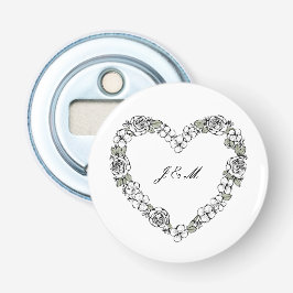 Ouvre-bouteille de mariage noir et blanc coeur flasköppnare