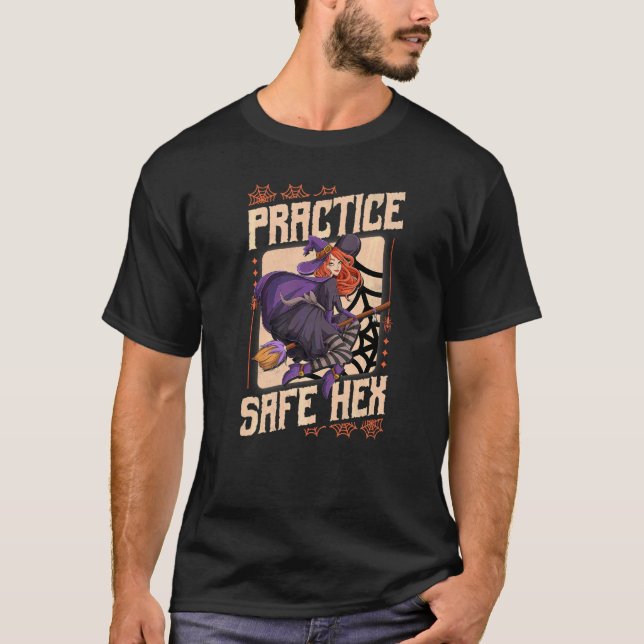 Öva säker Hex Halloween häxa T Shirt (Framsida)