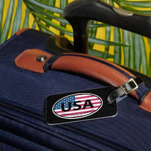 Oval American flagga USA land code logotyp-resa Bagagebricka