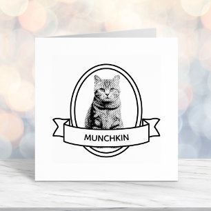 Oval Anpassningsbar Pet Cat Photo and Namn Ribbon Självfärgande Stämpel