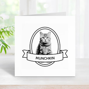 Oval Anpassningsbar Pet Cat Photo and Namn Ribbon Stämpel