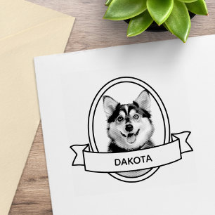 Oval Anpassningsbar Pet Hund Photo and Namn Ribbon Stämpel