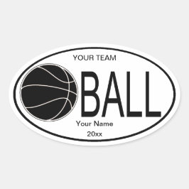Oval Basketball Black and White Sticker Ovalt Klistermärke