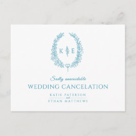 Oval bladkrans monogram vigsel avbokning teal meddelande vykort