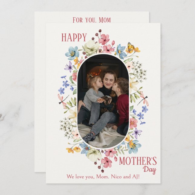 Oval Blommig Ram Med Foto | Barn Dikt Mors Dag Julkort (Fram/baksida)
