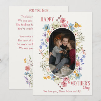 Oval Blommig Ram med Foto | Barns dikt till Mamma Julkort