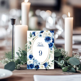 Oval Blue Blommigt Bröllop Bordsnummer