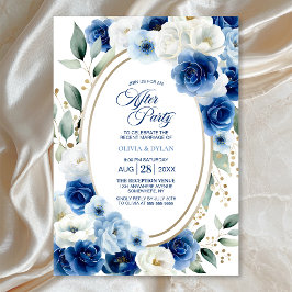 Oval Blue Blommigt Bröllop efter Party Inbjudningar