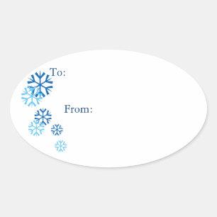 Oval Blue Färgad Snowflake Gift Märkre Stickers Ovalt Klistermärke