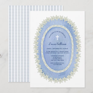 Oval Blue Ram Baptism Inbjudningar