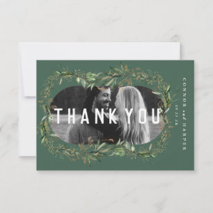 Oval Boho fold Abstrakt Modern Leafy Golden Photo Tack Kort