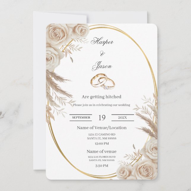 Oval Boho wedding ring Invitation Inbjudningar (Framsida)