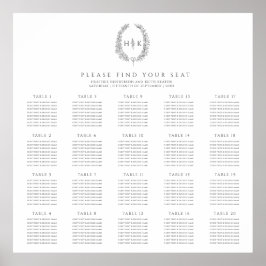 Oval charcol grått white 20 bröllop bord plan poster