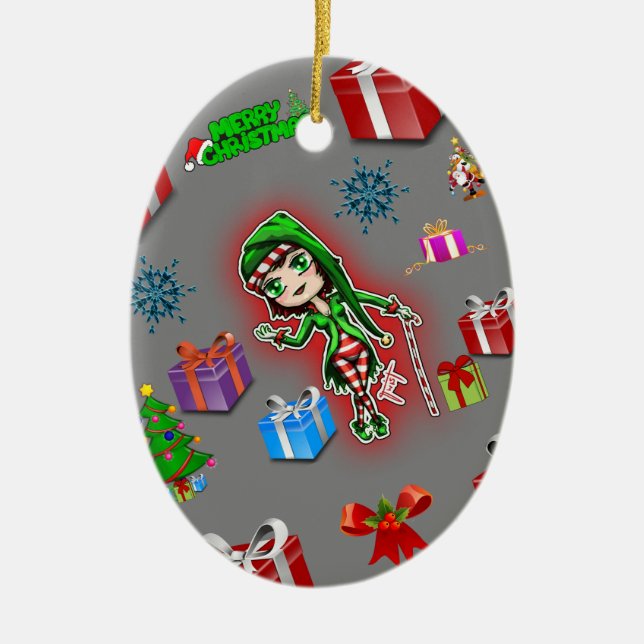 Oval christmas ornament white elf (Framsidan)