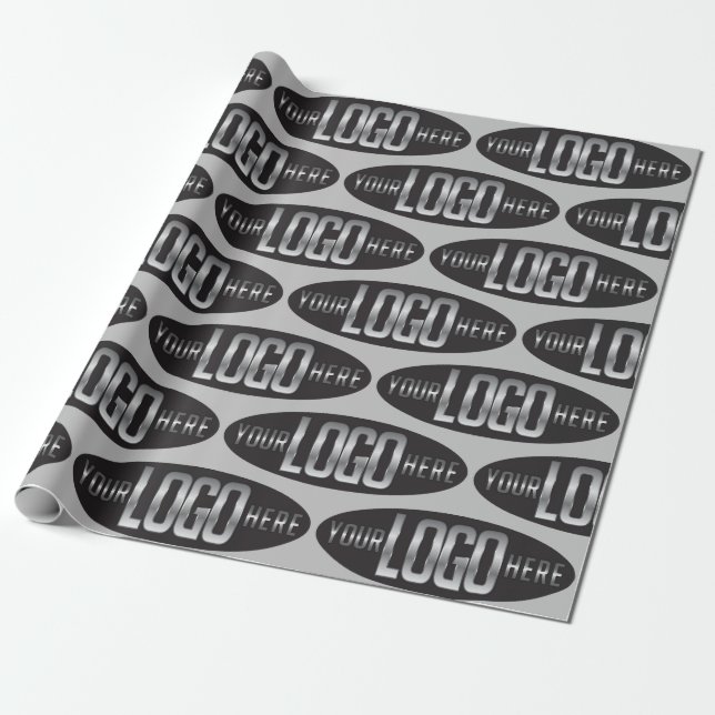 Oval Company Business Logotyp Grått Wrapping Pappe Presentpapper (Utrullad)