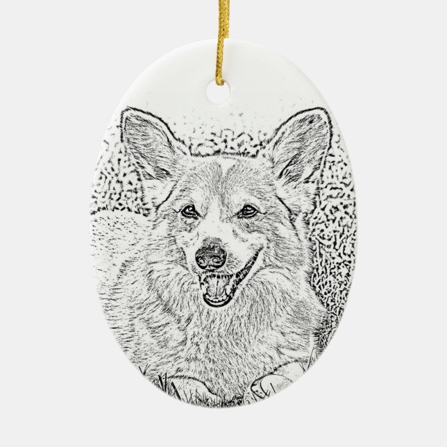 Oval Corgi-julprydnaden Julgransprydnad Keramik (Framsidan)