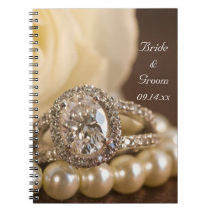 Oval Diamond Ring och Vit ros Bröllop Anteckningsbok