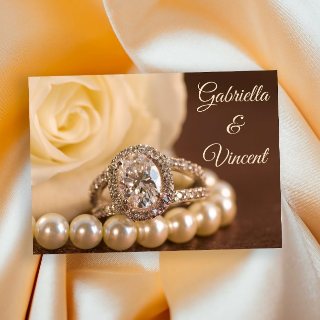 Oval Diamond Ring Vit ros Bröllop Inbjudningar (Skapare uppladdad)