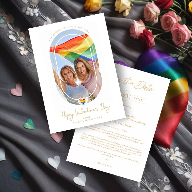 Oval Effect Pride Heart Happy Valentine's Day Spara Datumet (Oval Effect Cute Pride Heart Happy Valentine's Day Photo Save the Date Card.)