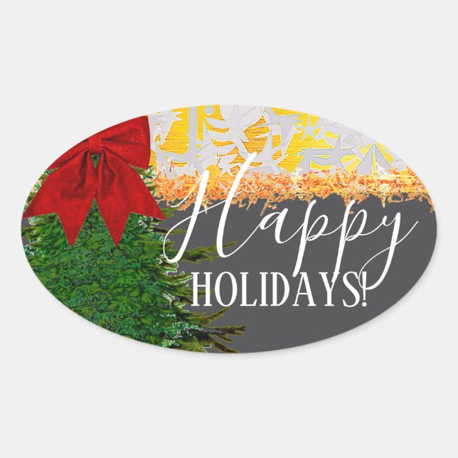 OVAL FESTIVE HOLIDAY Sticker Ovalt Klistermärke (Framsida)
