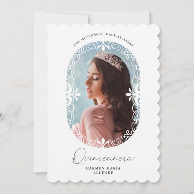 Oval Flourish Spain Chic Photo Quinceañera Inbjudningar (Framsida)