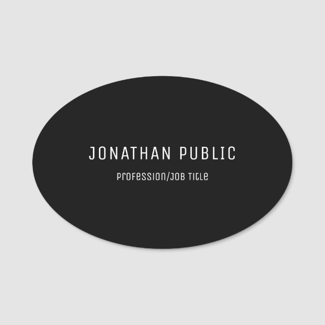Oval för mall för enkel design för elegant svart namnbricka (Framsida)