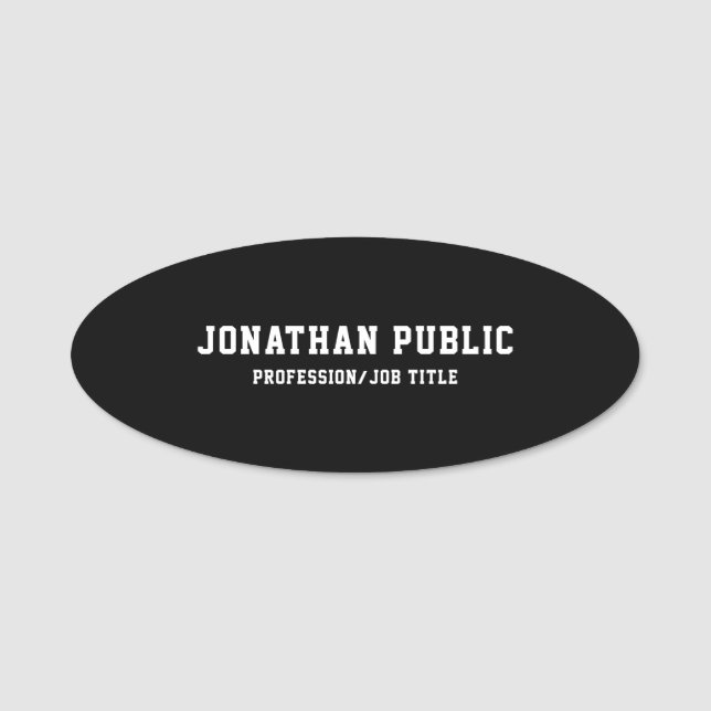 Oval för mall för svart vit för klassiker modern namnbricka (Framsida)
