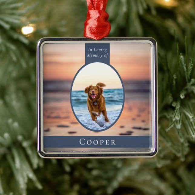 Oval foto strand hund minnessaker julgransprydnad metall (Träd)