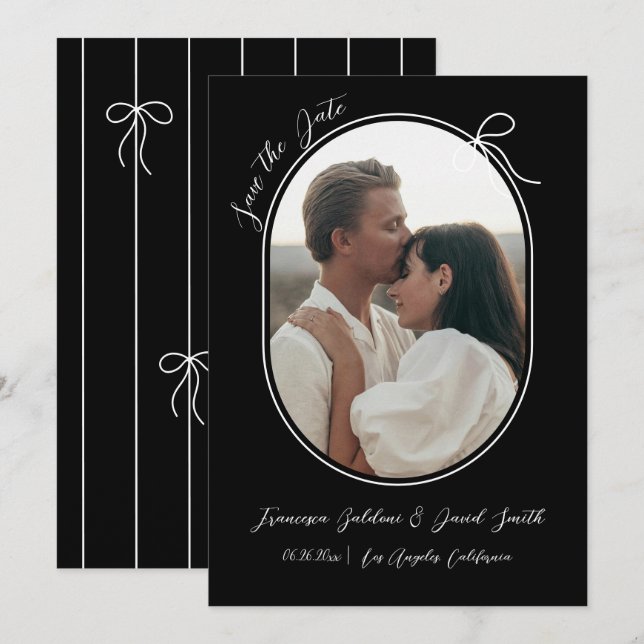 Oval fotografering med tunn ram och en minimal sli spara datumet (Fram/baksida)