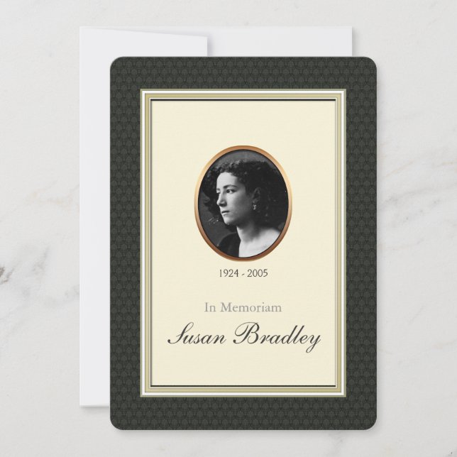 Oval fotoområde 3 Traditionellt begravningsmeddela Inbjudningar (Framsida)